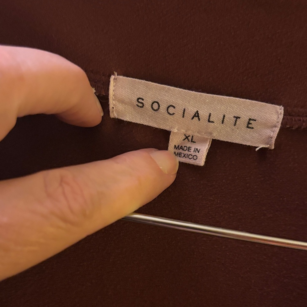 Socialite XL Brown Long V Neck Jumpsuit Comfy Loungewear Neutral Lagenlook - Picture 2 of 11